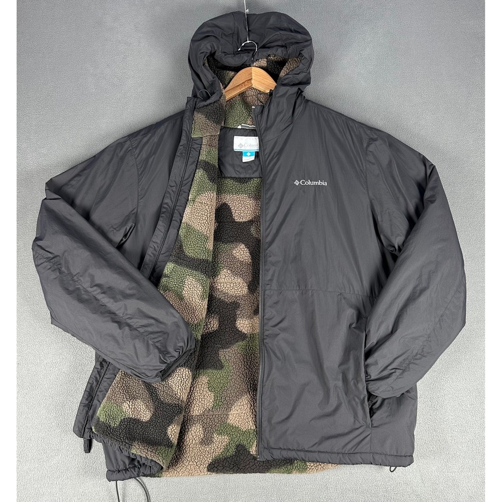 Columbia Jacket Mens XL Dark Grey Camo Fleece Lined Heavyweight Hunting Hiking